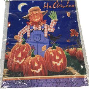 Happy Halloween Garden Flag Fall Decor Pumpkin Patch Scarecrow Black Bird Whimsy